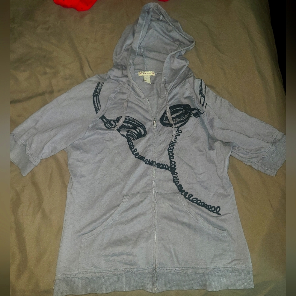 Forever 21 Grey and Black 3/4 Sleeve Hoodie Top